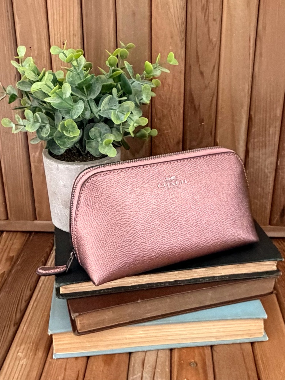 Coach Metallic Rose Gold Cosmetic Makeup Travel Pouch